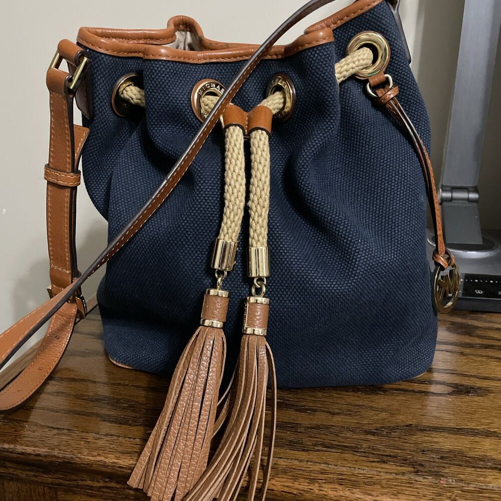 Michael Kors Marina Drawstring bucket bag Nautical Rope Canvas Old Money